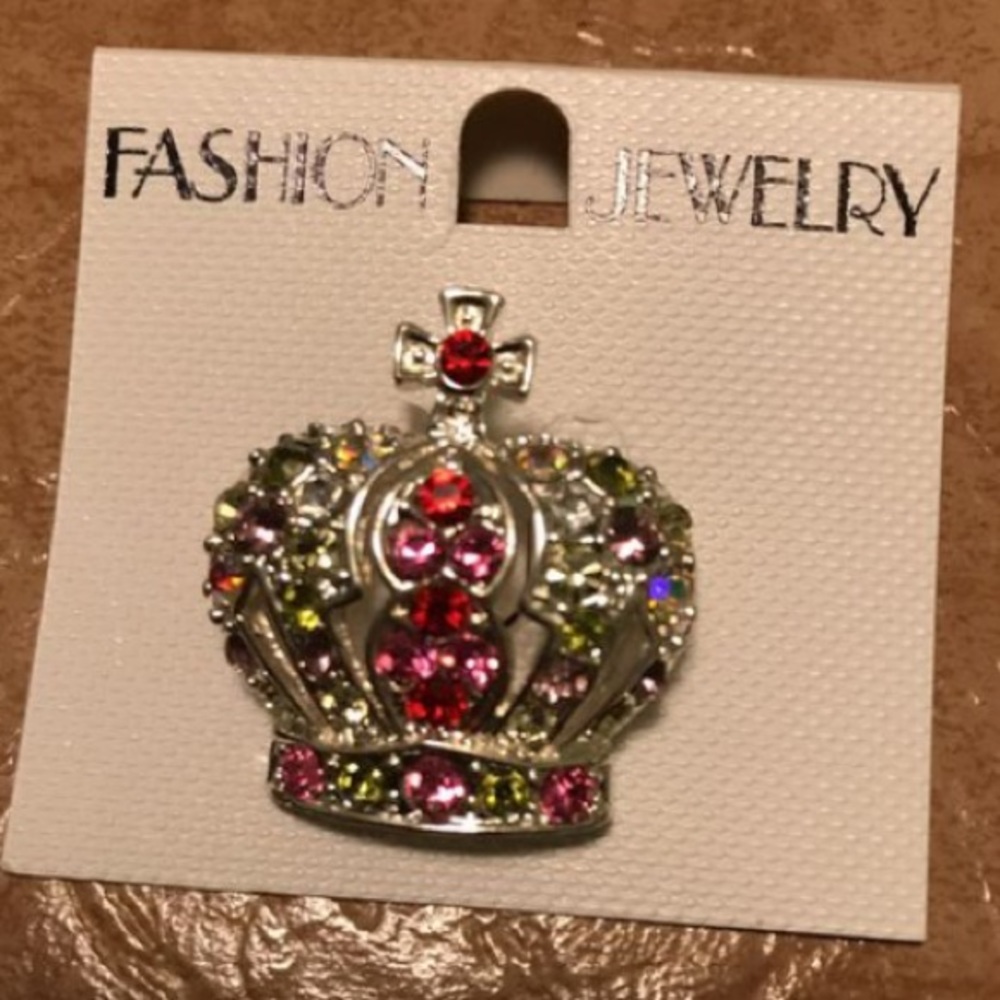 Rhinestone Crown Brooch
